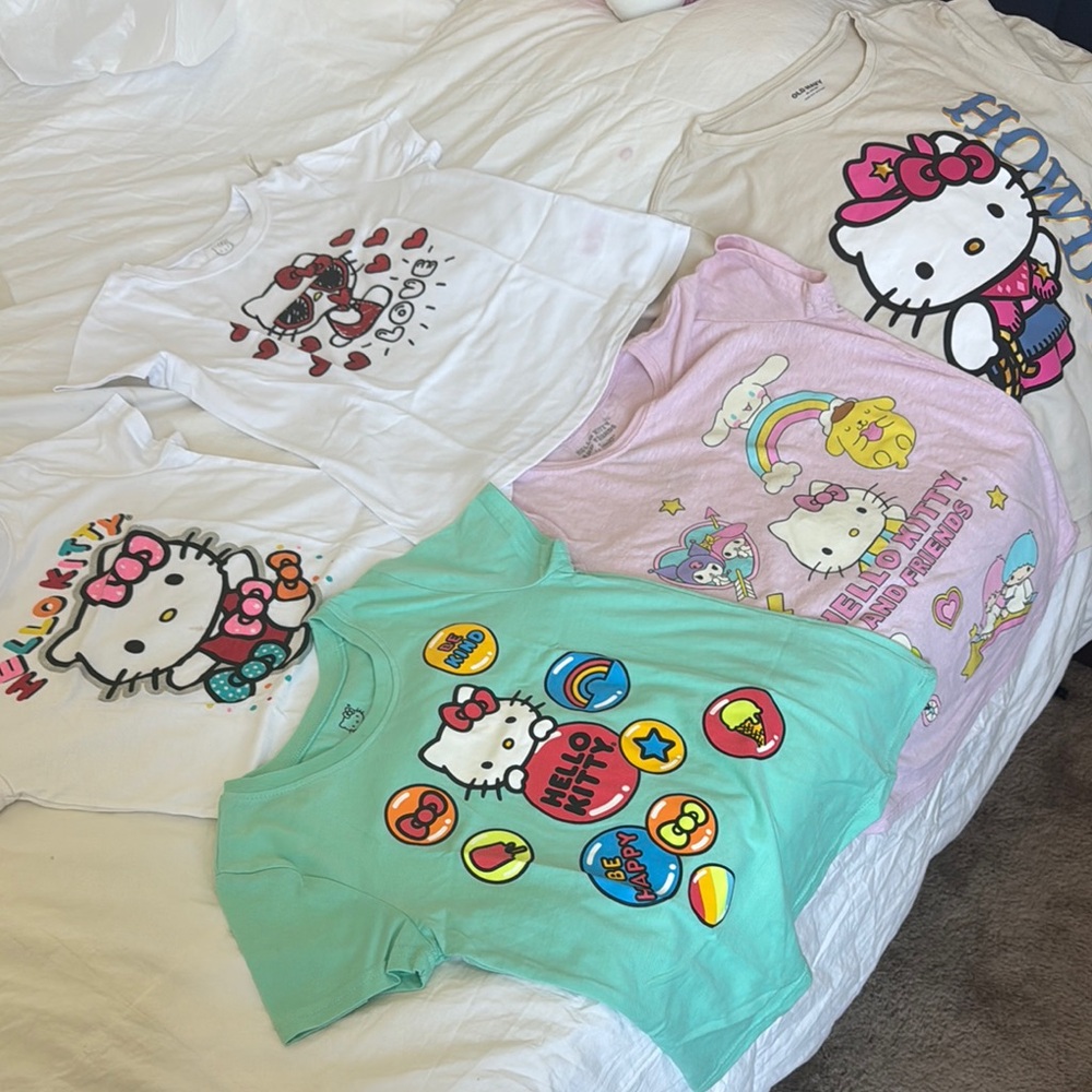 Sanrio Kids Short Sleeve Tees - Hello Kitty and Friends in White, Pink, and Mint